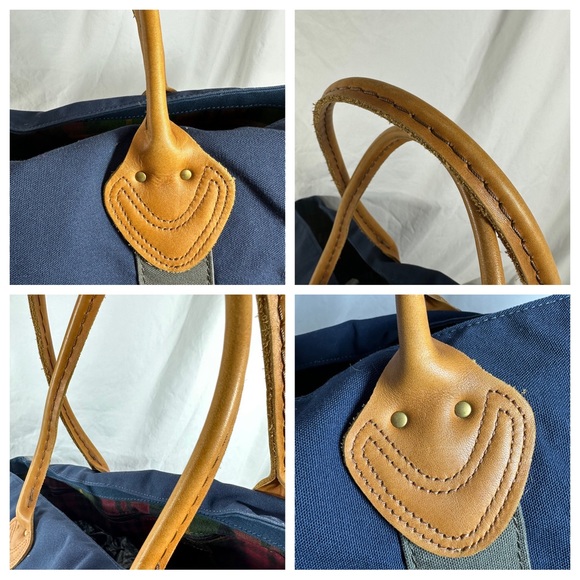 Genuine LL BEAN  Boat & Tote Bag Full Grain Leather Handles vintage Blue Green - Picture 5 of 13